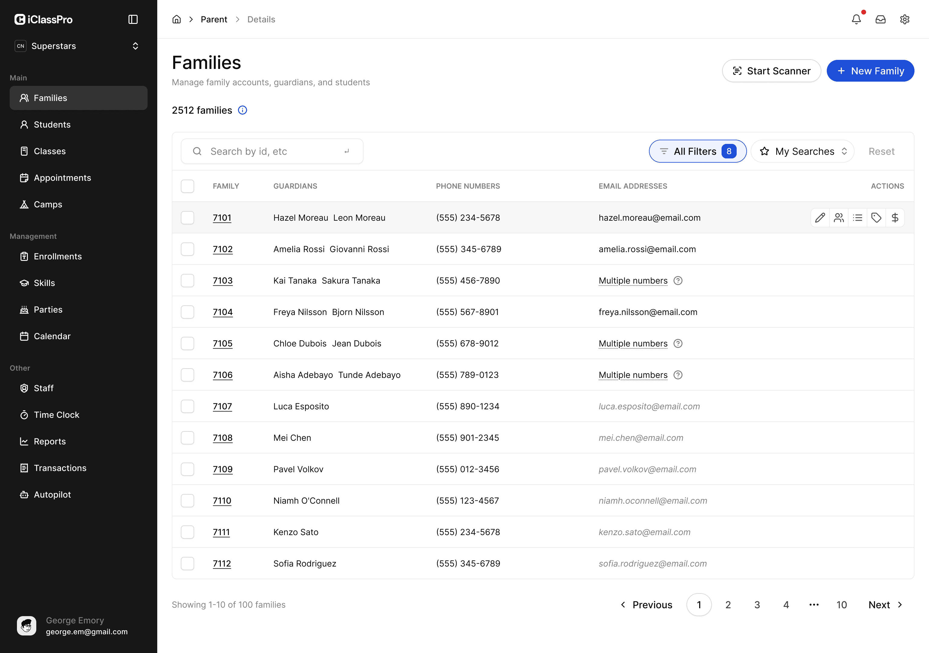 The modernized Families table — dense data, clean hierarchy.